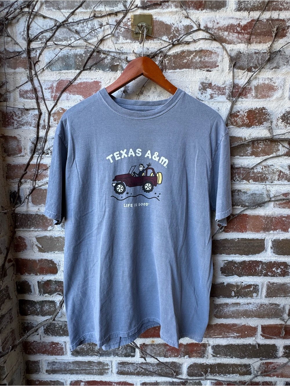 Life is Good Texas A&M Offroad Jake Crusher Graphic Tee Blue Size M